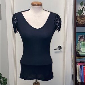 Black Fringed Shoulder t shirt
